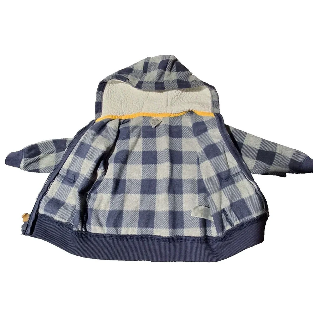 Carter's Boys 18 Months Blue Grey Plaid Hooded Jacket & Pants 2 Piece Outfit